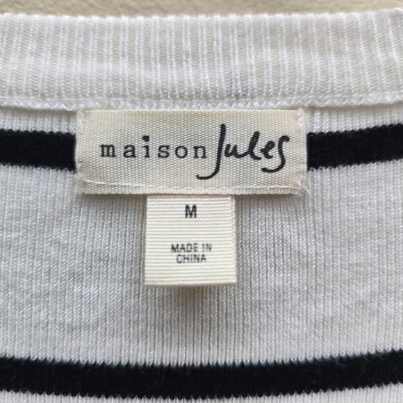 Maison Jules Women's Striped Bow Sleeve Knit Sweater White Black Size Medium - Picture 4 of 7